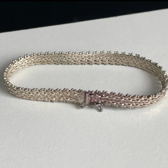 Vintage Sterling Silver 925 Italy Herringbone Bracelet - Picture 12 of 15